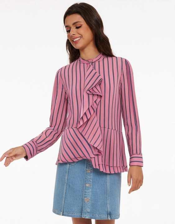 Stilla | Elegant Stribet Bluse Med Flæser