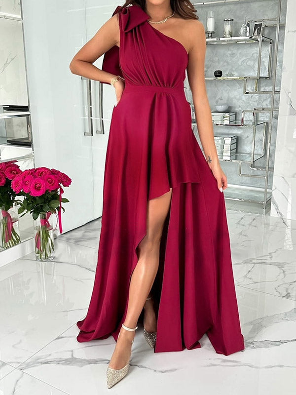 Stilla | Farve Unik Uregelmæssig Volanter Side Slids En Skulder Fest Maxi Elegante Maternity Kjoler Ceremoni