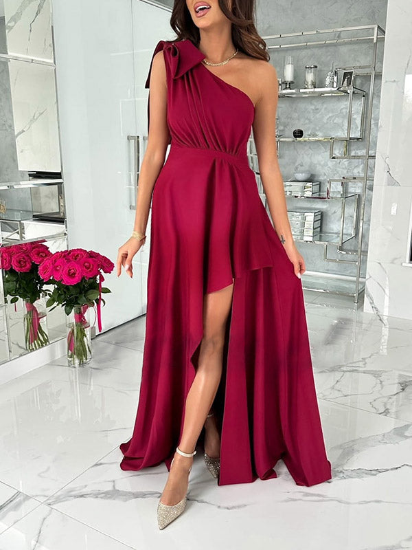 Stilla | Farve Unik Uregelmæssig Volanter Side Slids En Skulder Fest Maxi Elegante Maternity Kjoler Ceremoni