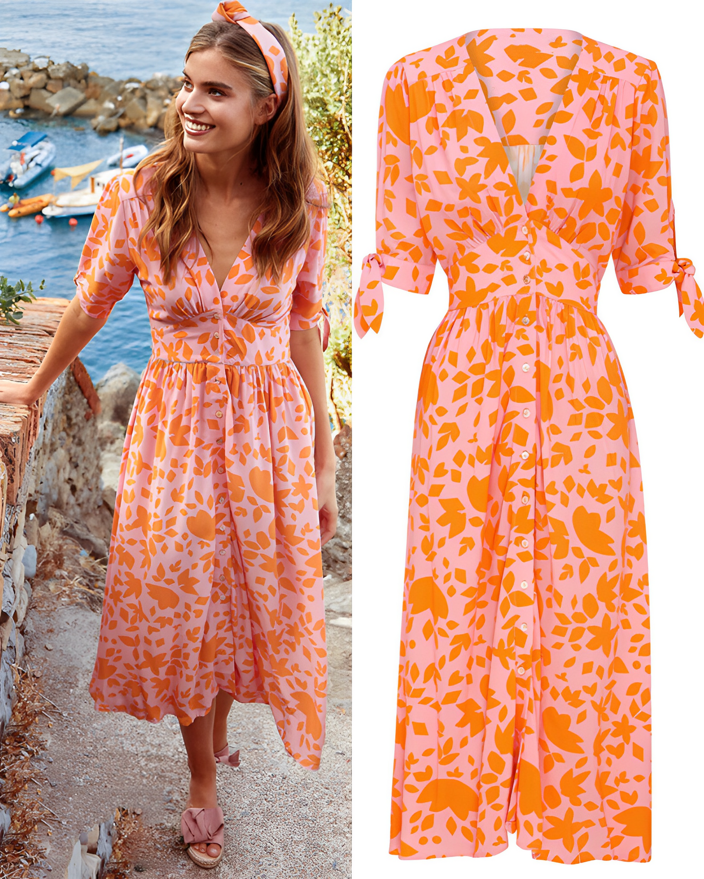 Stilla | Elegant kjole med et strålende orange print