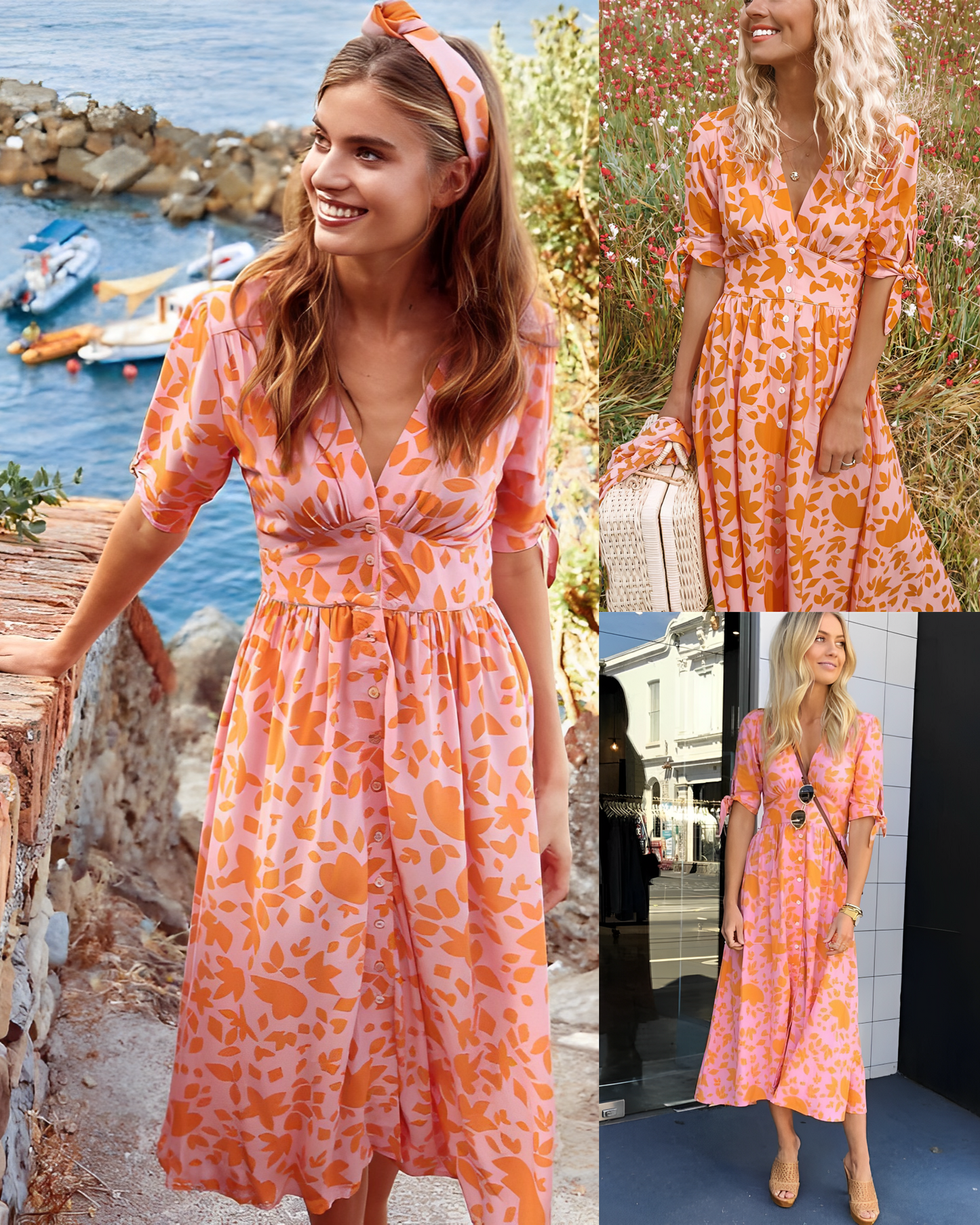 Stilla | Elegant kjole med et strålende orange print
