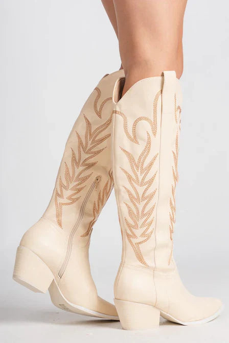 Stilla | Beige Cowboy Støvler