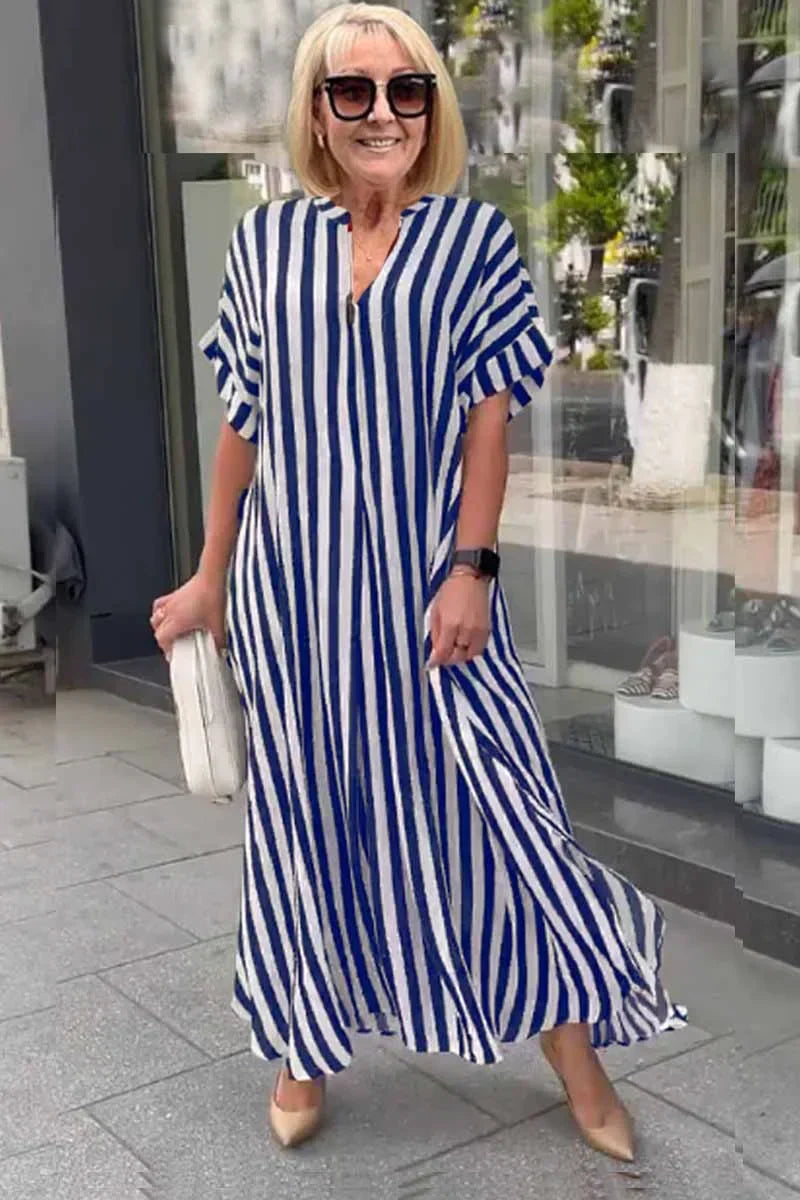 Stilla | Boho Kjole Med Korte Ærmer Og Stribet Split Vest