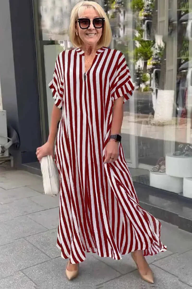 Stilla | Boho Kjole Med Korte Ærmer Og Stribet Split Vest