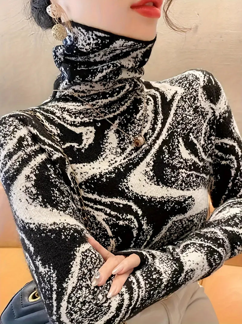 Stilla | Stribet, Farvet Turtleneck, Elegant, Langærmet Slim-pullover