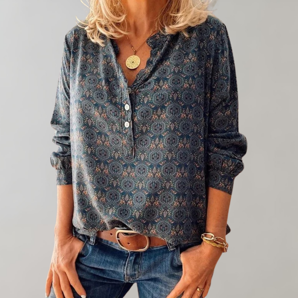 Stilla | Vintage Stilfuld Langærmet Bluse