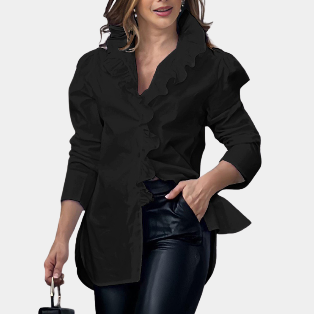 Stilla | Elegant Dames Bluse Med Flæser.