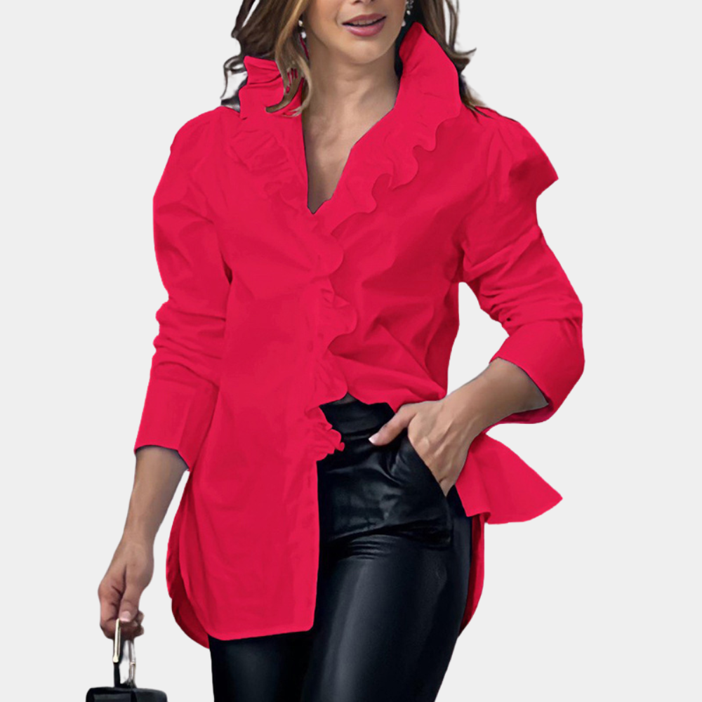 Stilla | Elegant Dames Bluse Med Flæser.
