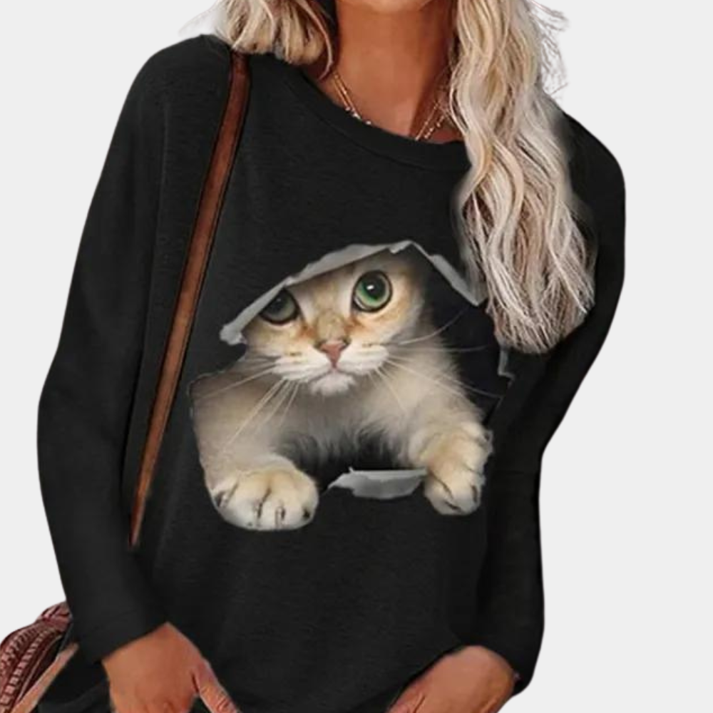 Stilla | Dame Kattemotiv Bluse
