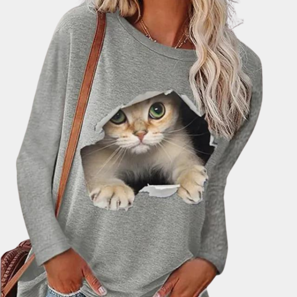 Stilla | Dame Kattemotiv Bluse