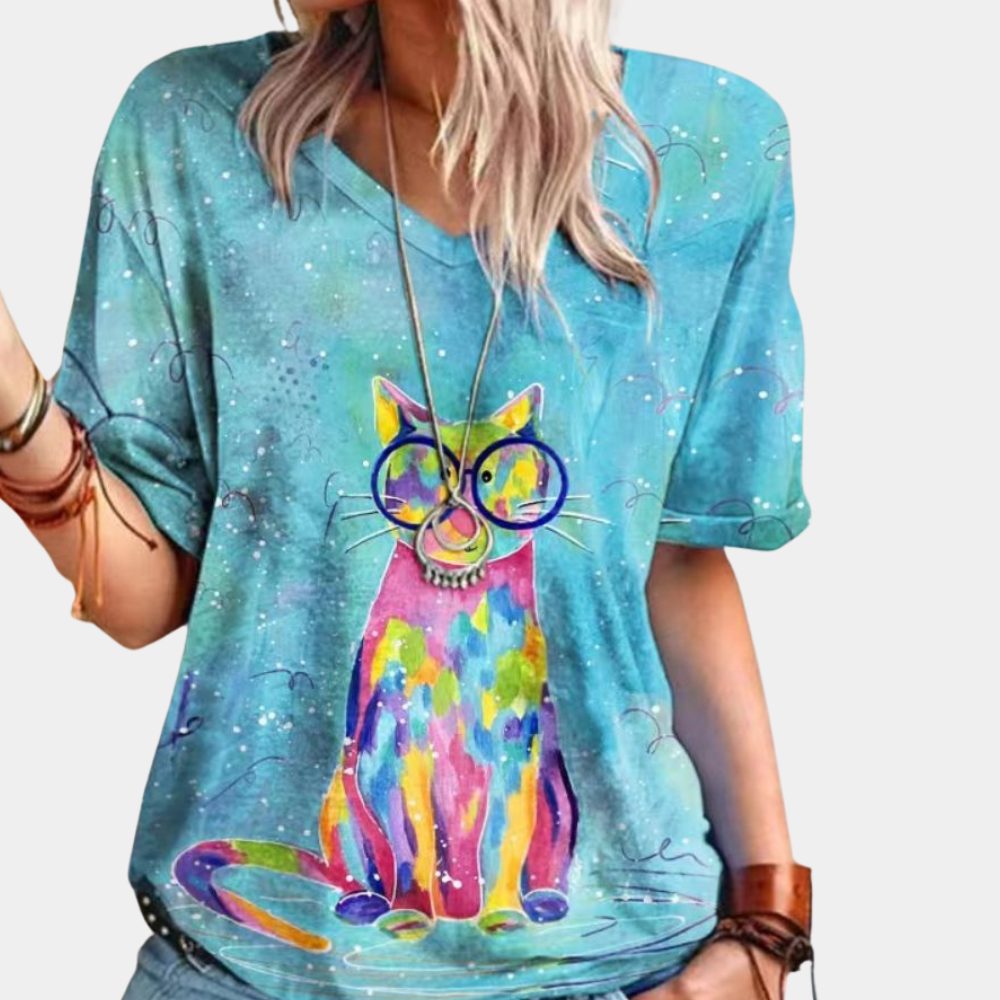 Stilla | Dame T-shirt Med Katteprint
