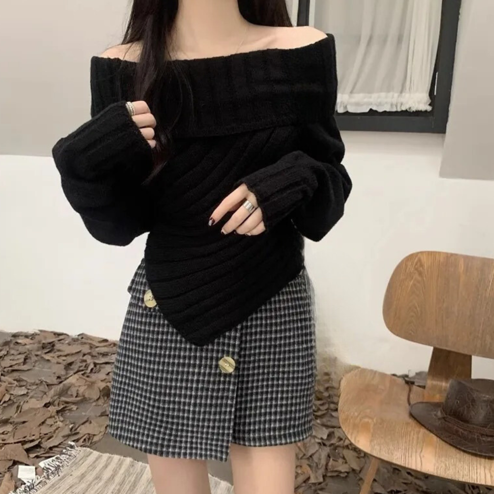 Stilla | Moderigtig Off-Shoulder-Strik Sweater Til Kvinder