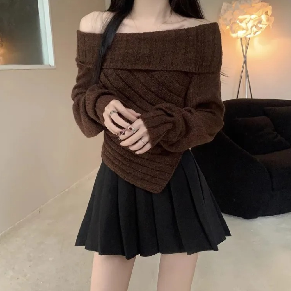 Stilla | Moderigtig Off-Shoulder-Strik Sweater Til Kvinder