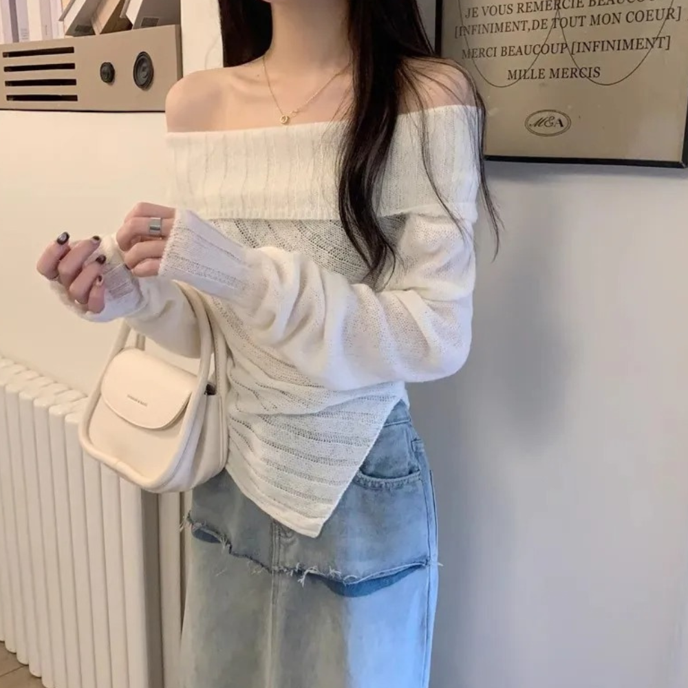 Stilla | Moderigtig Off-Shoulder-Strik Sweater Til Kvinder