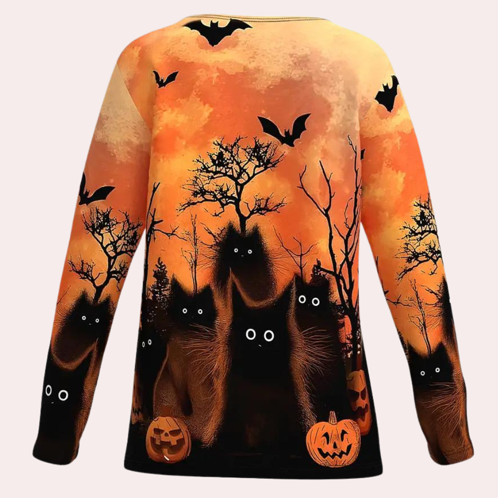 Stilla | T-shirt Med Halloween Kat Print Til Damer