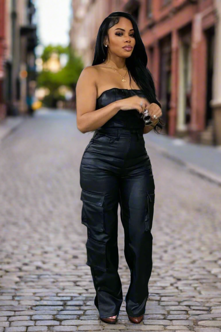 Stilla | Pu læder lomme afslappet jumpsuit