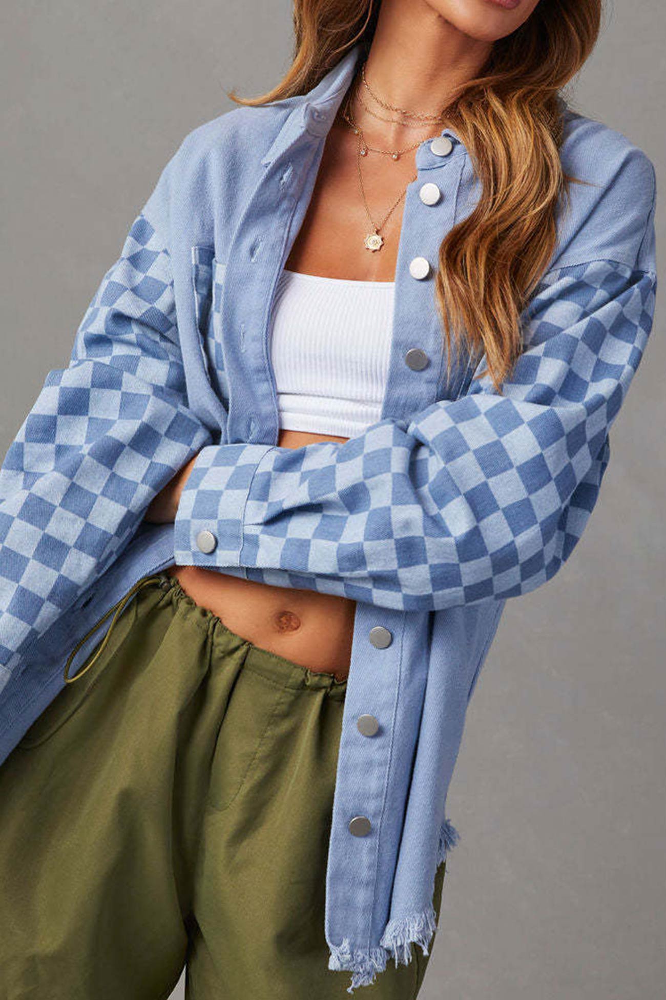 Stilla | Jeansjakke I Brugt Look Med Skakbræt Patchwork