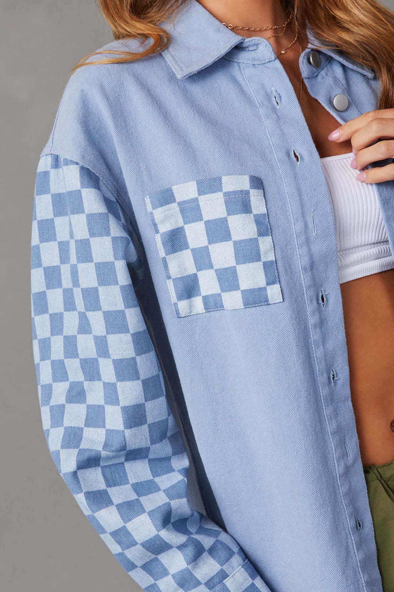 Stilla | Jeansjakke I Brugt Look Med Skakbræt Patchwork