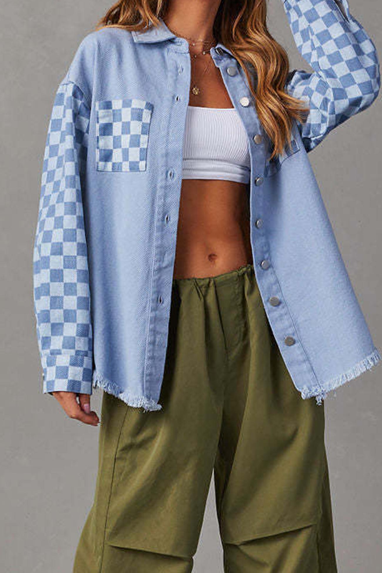 Stilla | Jeansjakke I Brugt Look Med Skakbræt Patchwork