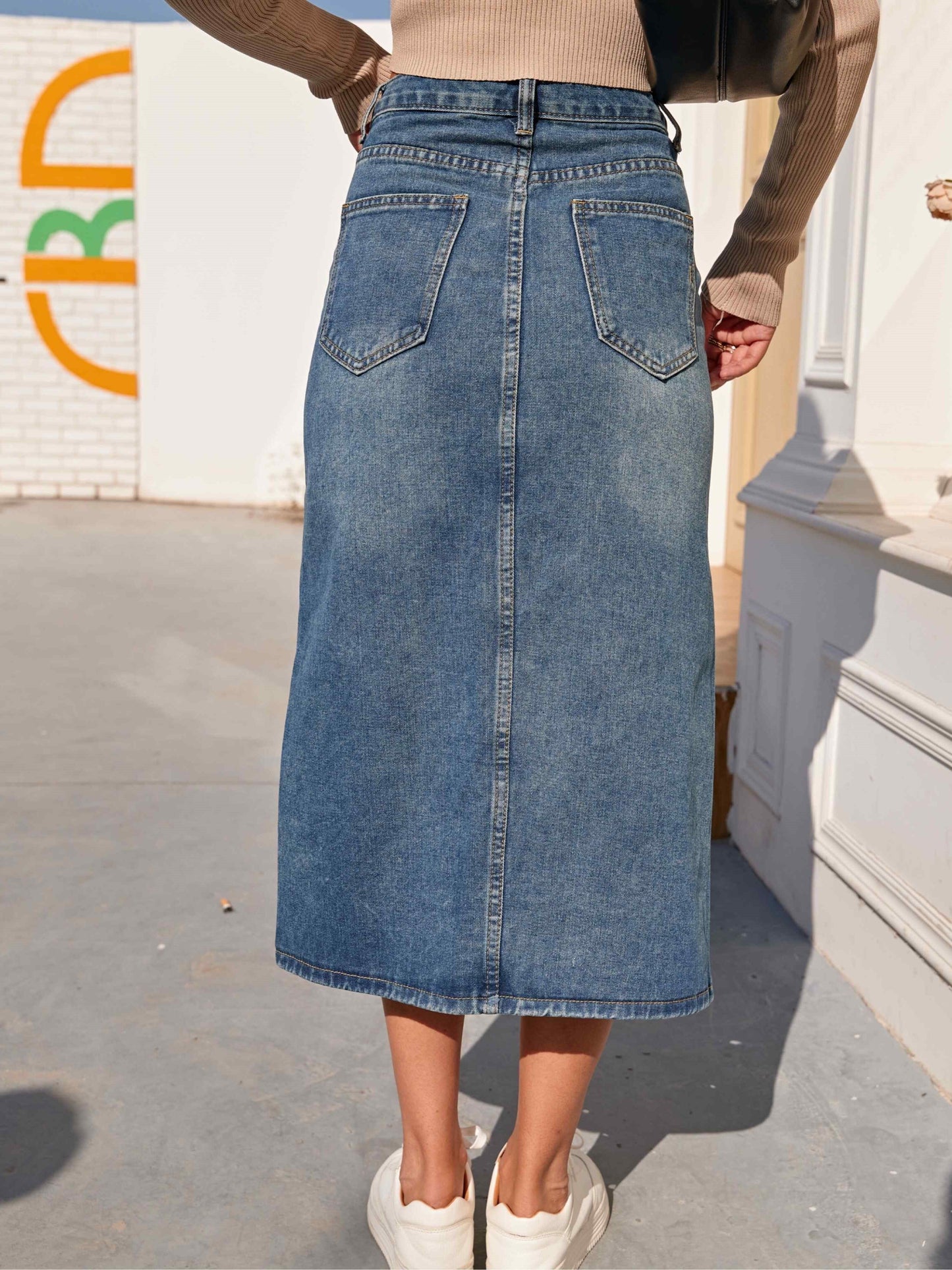 Stilla | Talje Lang Denim Nederdel