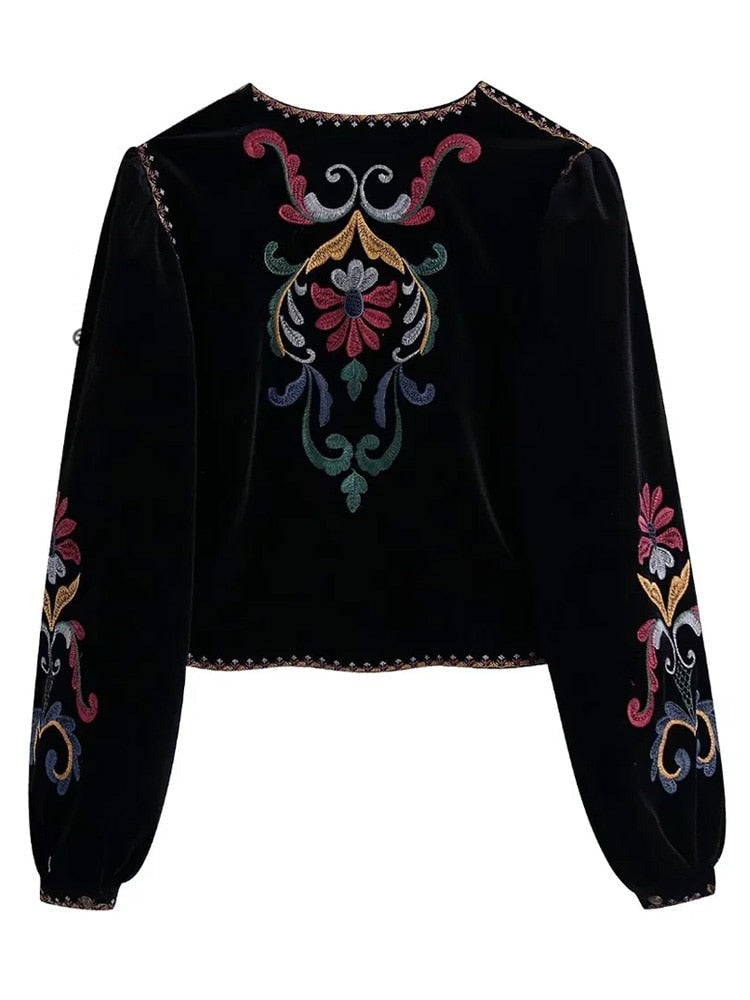 Stilla | Broderet velour crop bedste dame jakke