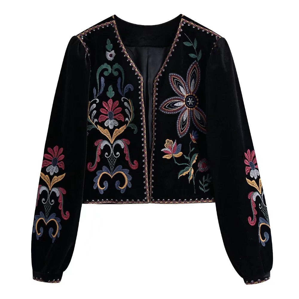 Stilla | Broderet velour crop bedste dame jakke