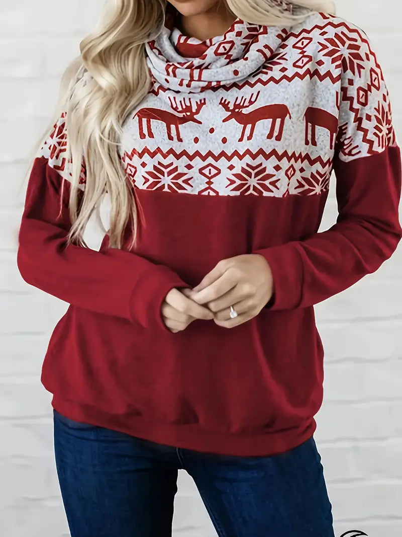 Stilla | Øverste rullekrave sweater, Løs strik sweater med festlige rensdyr