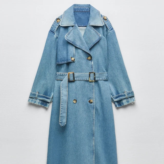 Stilla | Elegant, Lang Denim Trenchcoat Til Damer
