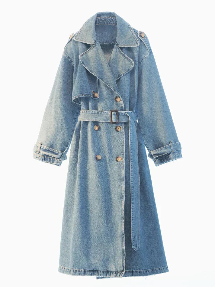 Stilla | Elegant, Lang Denim Trenchcoat Til Damer
