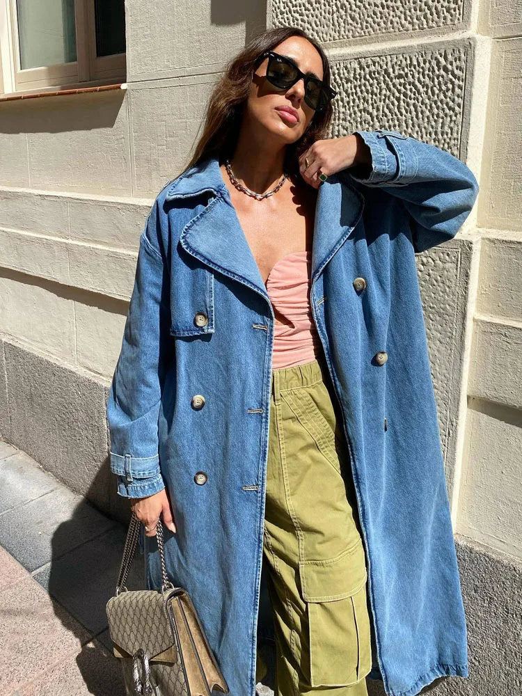 Stilla | Elegant, Lang Denim Trenchcoat Til Damer