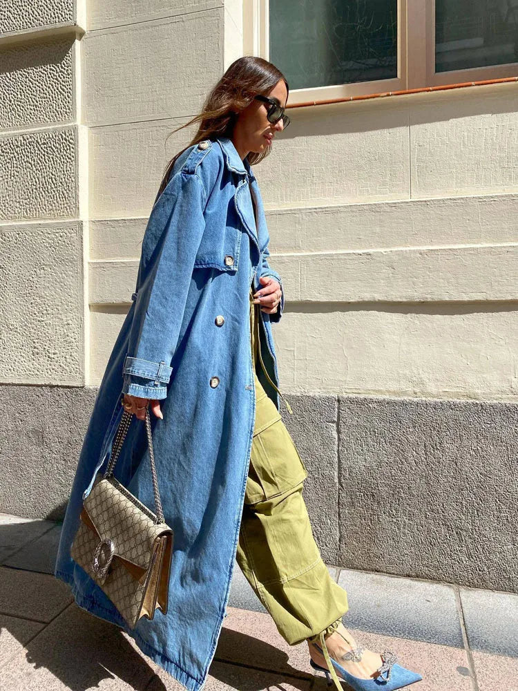 Stilla | Elegant, Lang Denim Trenchcoat Til Damer