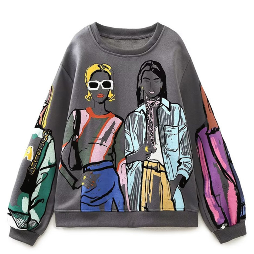 Stilla | Løs Sweater Med Uldprint