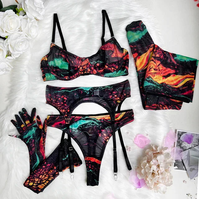 Stilla | 5delt tie dye lingeri sæt