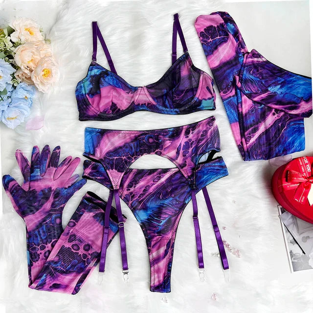 Stilla | 5delt tie dye lingeri sæt