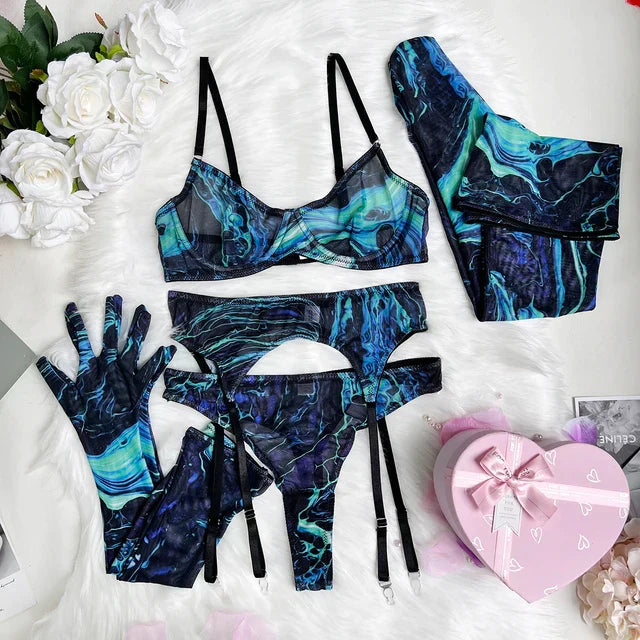 Stilla | 5delt tie dye lingeri sæt