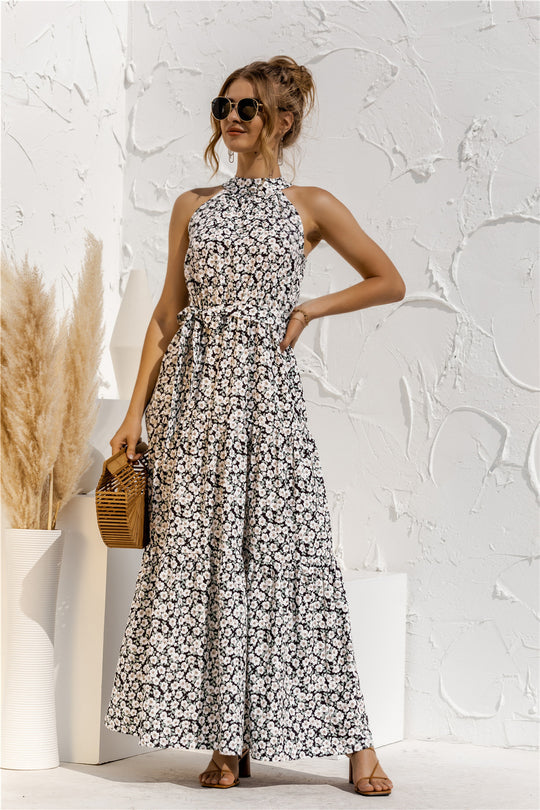 Stilla | Maxi Kjole Med Bindebælte Og Farverig Polka Dot Print