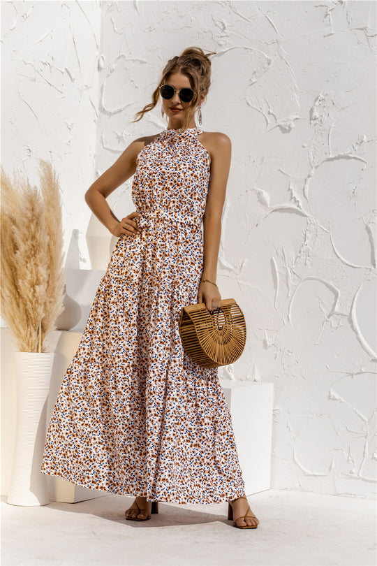 Stilla | Maxi Kjole Med Bindebælte Og Farverig Polka Dot Print