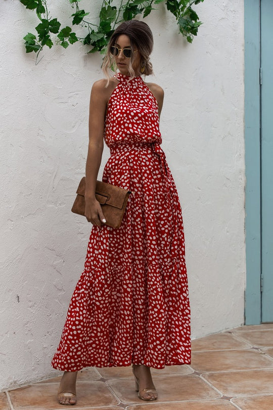 Stilla | Maxi Kjole Med Bindebælte Og Farverig Polka Dot Print