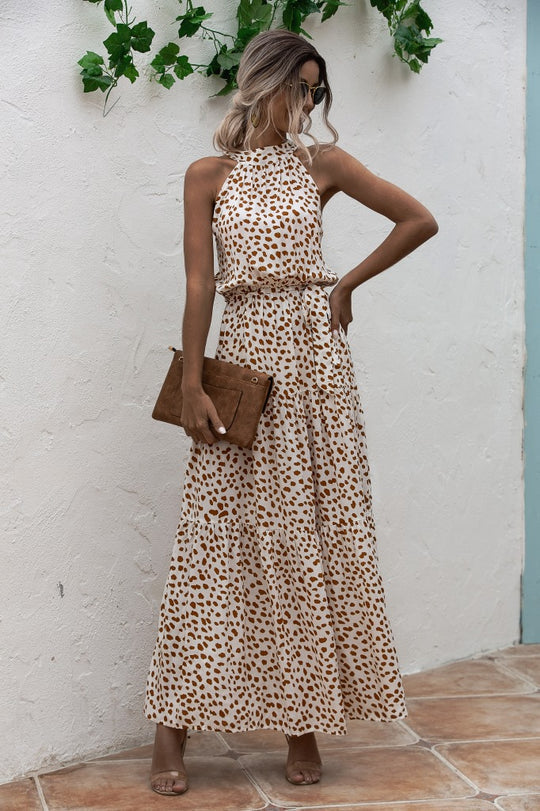 Stilla | Maxi Kjole Med Bindebælte Og Farverig Polka Dot Print