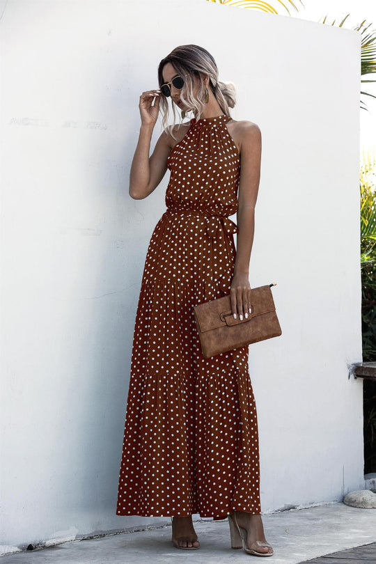 Stilla | Maxi Kjole Med Bindebælte Og Farverig Polka Dot Print