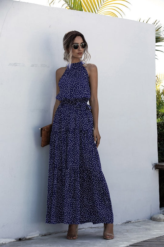 Stilla | Maxi Kjole Med Bindebælte Og Farverig Polka Dot Print
