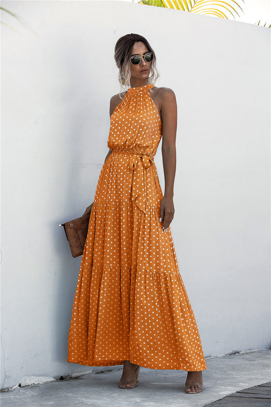 Stilla | Maxi Kjole Med Bindebælte Og Farverig Polka Dot Print