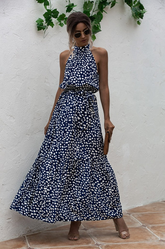 Stilla | Maxi Kjole Med Bindebælte Og Farverig Polka Dot Print