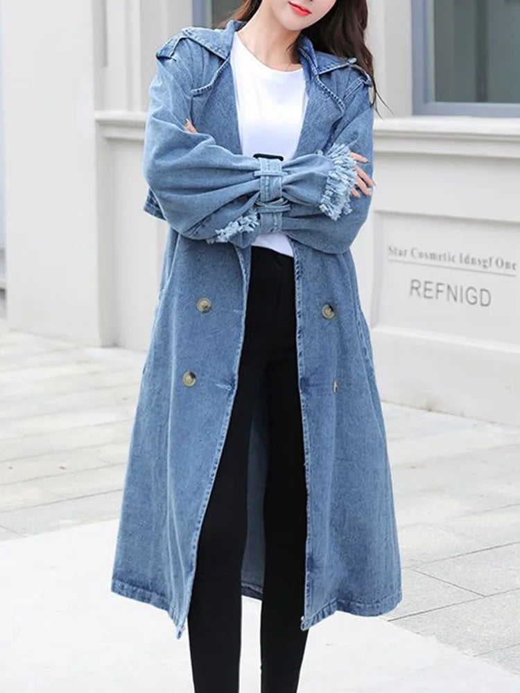 Stilla | Jeans-trenchcoat Med Dobbelt Knaplukning