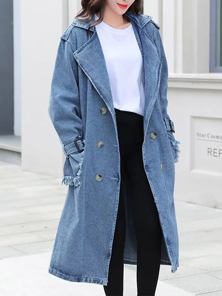 Stilla | Jeans-trenchcoat Med Dobbelt Knaplukning