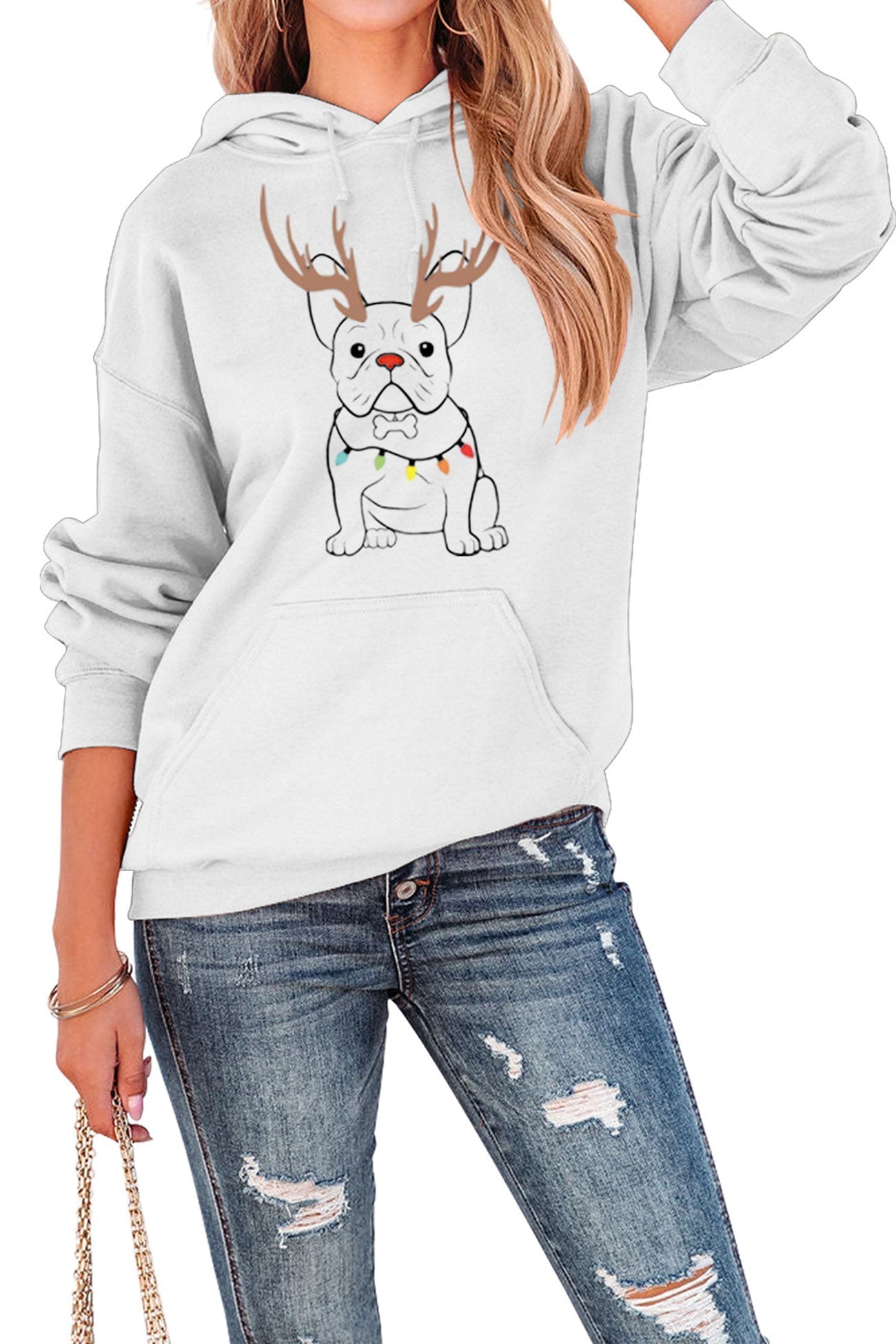 Stilla | Grafisk Jule Hættepullover Fransk Bulldog