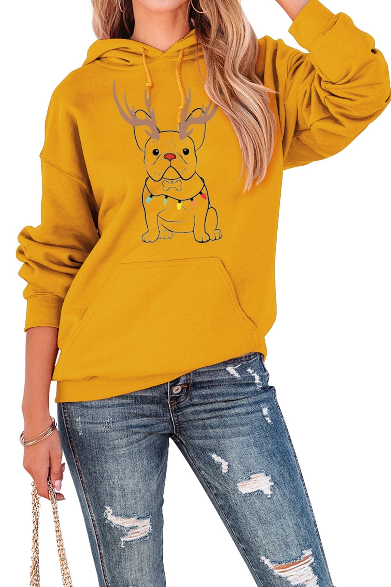 Stilla | Grafisk Jule Hættepullover Fransk Bulldog
