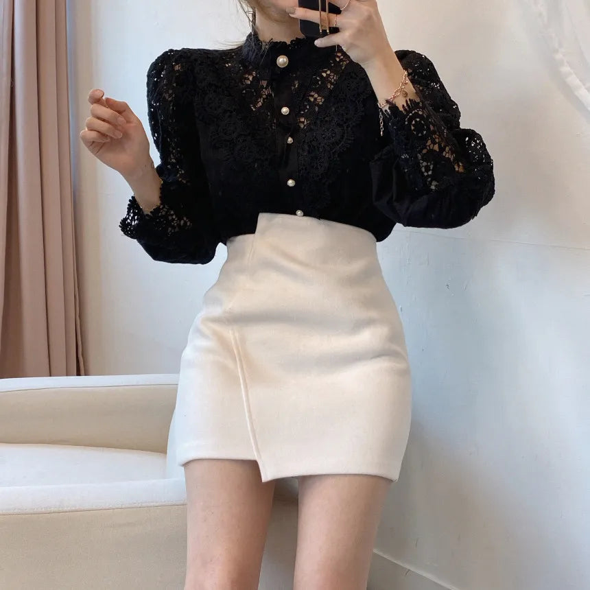 Stilla | Bluse Blonde Bluse Med Høj Krave