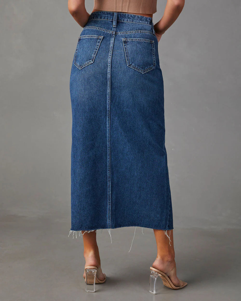 Stilla | Denim Maxi Nederdel Med Slids Foran