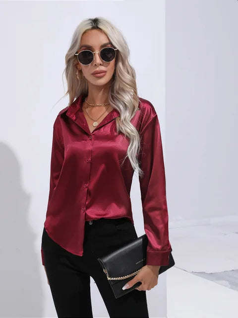 Stilla | Elegante Løs Satin Bluse Med Lange Ærmer
